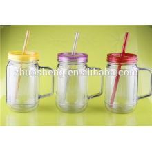 plastic mason jar tumbler with handle and straw